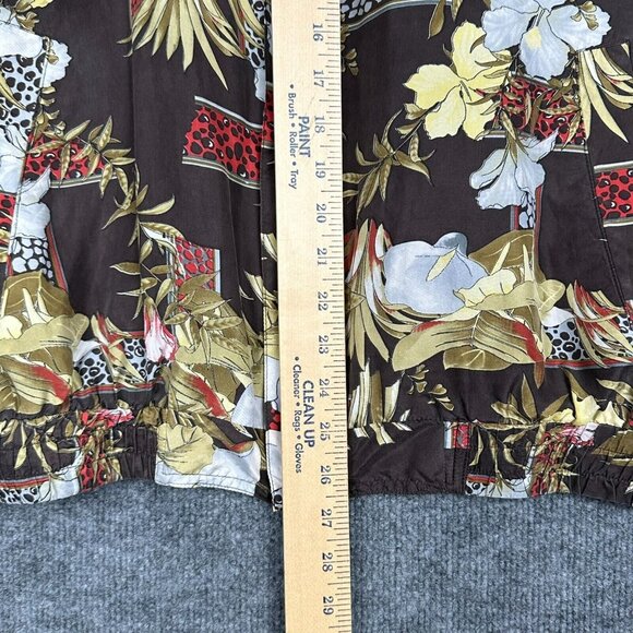 Fuda International Jacket Women's L Hibiscus Tropical 100% Silk Vintage Full Zip - Picture 4 of 11